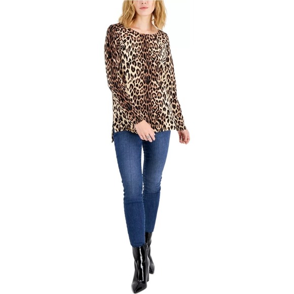 INC International Concepts Leopard Print Long Sleeve Top Light Sweater Sz. S NWT - Picture 1 of 10